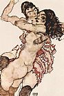 Egon Schiele Famous Paintings - Pair of Women Women embracing each other